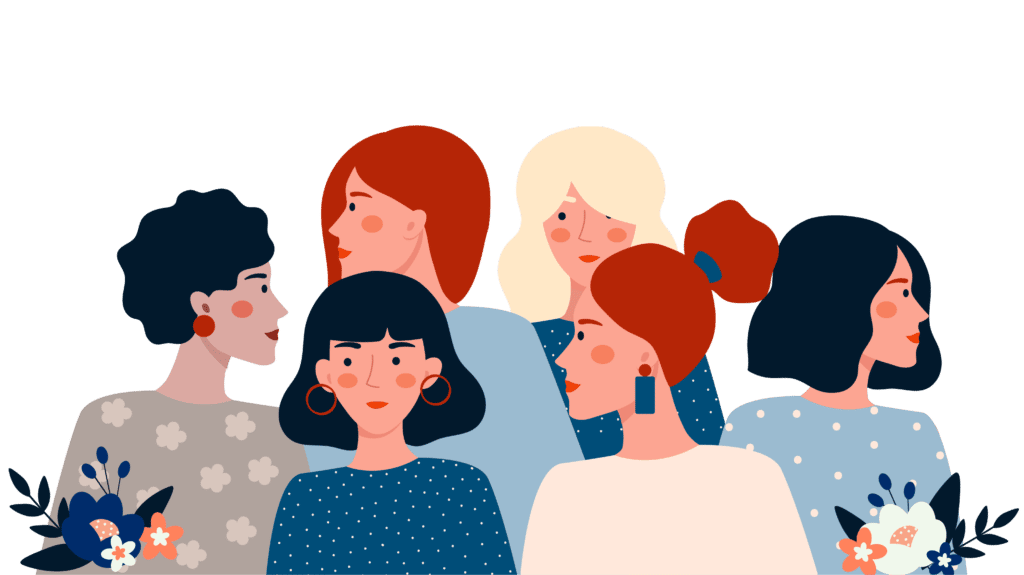 Ilustracja przedstawiająca grupę kobiet, o różnorodnym wyglądzie
